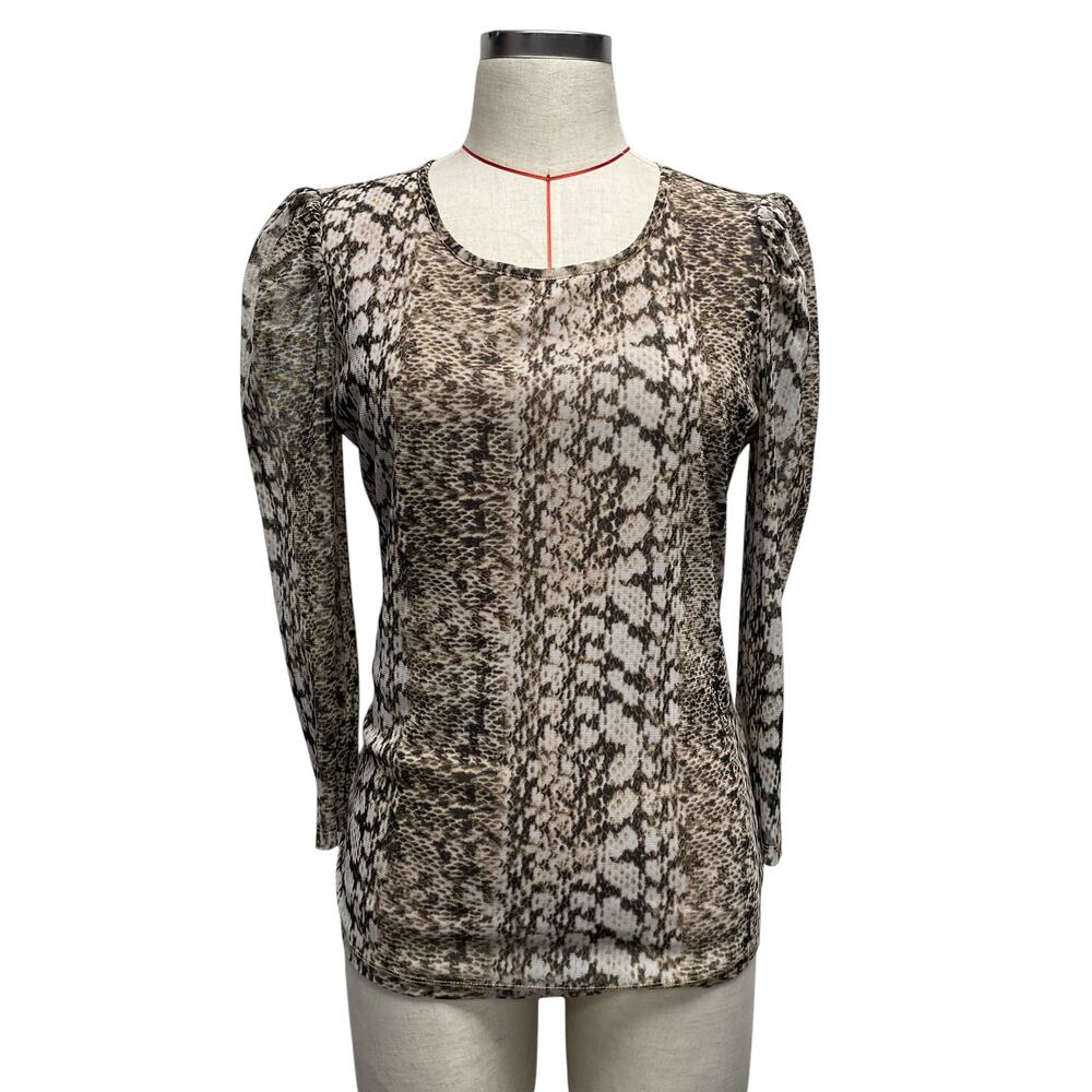 INC International Concepts Womens Size M Leopard Mesh Long Sleeve Top